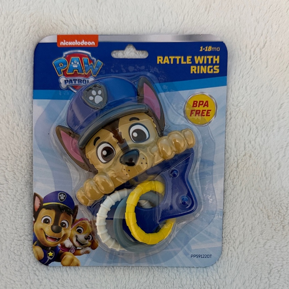 Paw Patrol Chase Teether & Rattle - Blue, Yellow, White